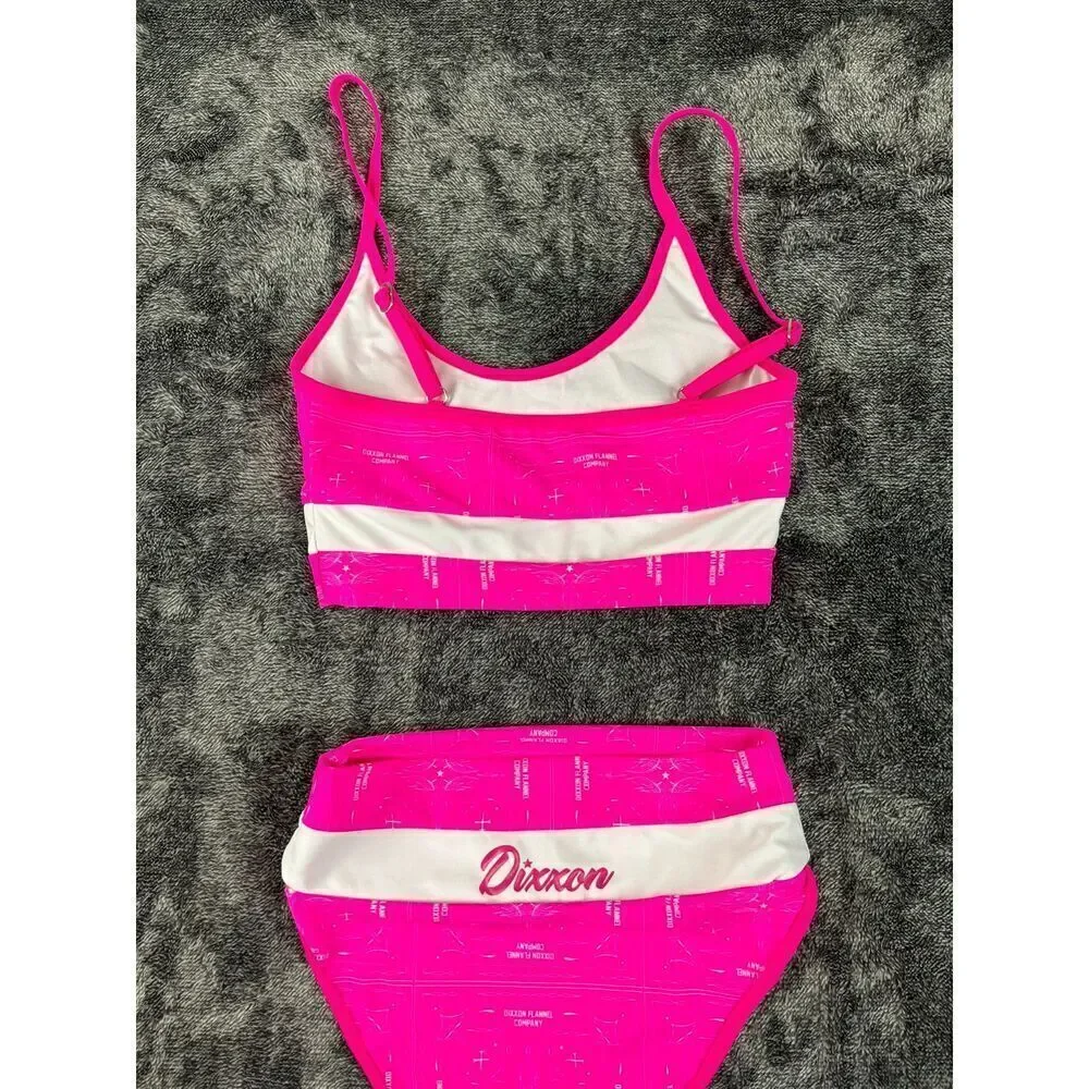 Dixxon Flannel Co Bikini Two Piece Swimsuit Hot Pink White Women's S NWOT